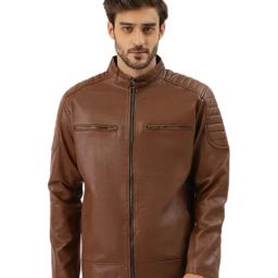 Leather Retail Brown Solid Full Sleeves Jacket-image-17