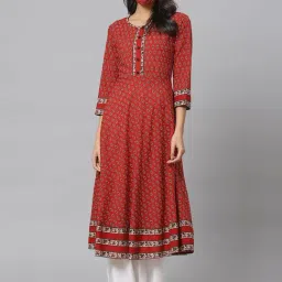 YASH GALLERY Maroon Cotton Printed A Line Kurta With Mask-picture-35