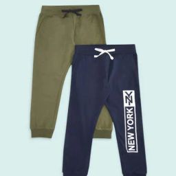 Pantaloons Junior Olive & Navy Cotton Printed Trackpants-image-49