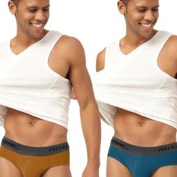 Freecultr Bourbon Yellow & Midnight Blue Comfort Fit Briefs - Pack of 2-image-36