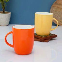 Clay Craft Fine Orange & Yellow Ceramic Milk Mug (0.34 L) - Set of 2-image-38