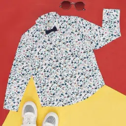 Pantaloons Junior White & Blue Cotton Floral Print Full Sleeves Shirt-picture-25