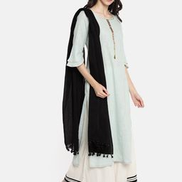 Melange by Lifestyle Black Solid Pure Cotton Dupatta-48