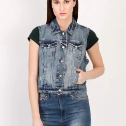 Kotty Blue Sleeveless Denim Jacket-image-64