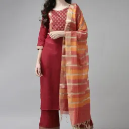 Indo Era Red & Yellow Striped Dupatta-picture-15
