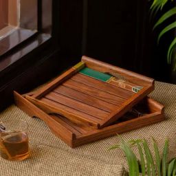 ExclusiveLane 'Shades of a Leaf' Brown Sheesham Wood Serving Tray - Set of 2-image-39
