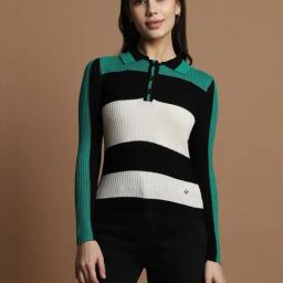 Allen Solly Black & Green Color-Block Top-image-20