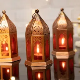 Homesake Antique Red Metal Moroccan Lantern Candle Holder - Set of 4-33