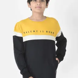 Crimsoune Club Kids Mustard & Black Color Block Full Sleeves Sweatshirt-image-90