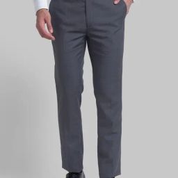 Raymond Grey Regular Fit Checks Trousers-image-62