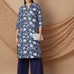 Melange by Lifestyle Blue Cotton Printed Straight Kurta-image-60
