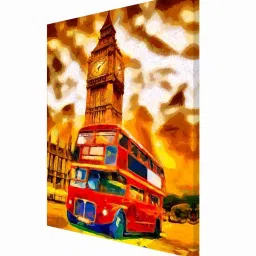999store Gold & Red Canvas Abstract Double Decker Bus Painting image 3