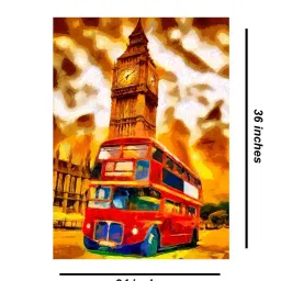999store Gold & Red Canvas Abstract Double Decker Bus Painting image 5