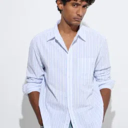 WES Casuals by Westside Blue Stripe Relaxed-Fit Cotton Shirt-picture-27