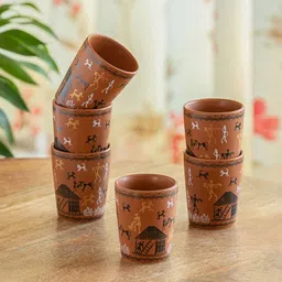 ExclusiveLane Coffee Brown & White 6 Pieces Printed Ceramic Glossy Mugs-10