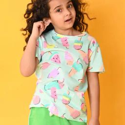 Anthrilo Girls Blue Icecream Short Sleeves T-Shirt-image-98