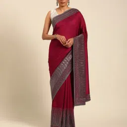 Mohey Wine Embroidered Saree with Blouse Piece-image-80