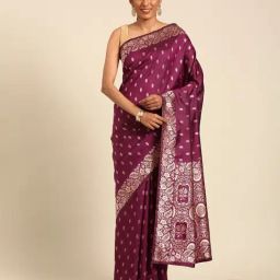 Mohey Wine Zari Saree with Blouse Piece-image-46