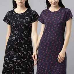 Kryptic Black & Navy Cotton Printed Sleep Tees-image-21