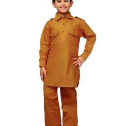 Pro-Ethic Style Developer Kids Mustard Solid Full Sleeves Pathani Kurta with Pyjamas-image-33