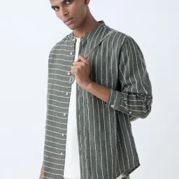 ETA by Westside Olive Striped Relaxed-Fit Shirt-picture-3