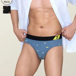 XYXX Bus Blue & Surfer Black Cotton Regular Fit Printed Briefs - Pack Of 2-29