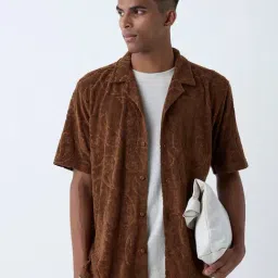 ETA by Westside Dark Brown Paisley Relaxed-Fit Cotton-Blend Shirt-picture-33