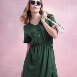 DressBerry Gathered Detail Tulip Hem Buttoned A-Line Dress-image-23