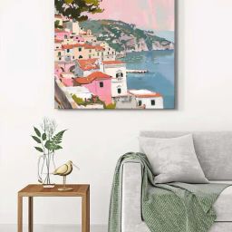 999Store Multicolor Canvas Mediterranean Coastal Town Wrapped Painting-image-99