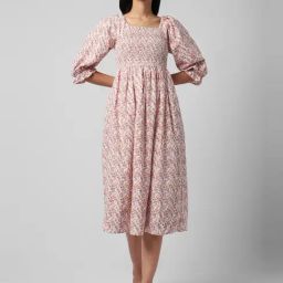 Van Heusen Pink Cotton Printed A-Line Dress-image-73