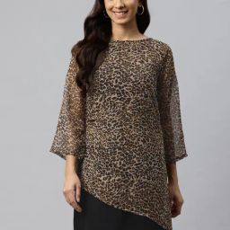 Cottinfab Brown Animal Print A Line Dress-image-12