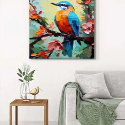 999Store Multicolor Canvas Colorful Bird On Branch Wrapped Painting-15