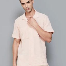 Code Unwind Peach Cotton Regular Fit Self Pattern Shirt-image-57