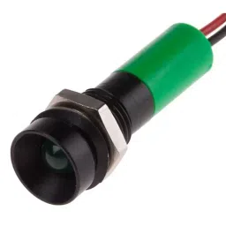 RS PRO Green Panel Mount Indicator 12V DC, Mounting Hole Size 8 mm, Termination Type Lead Wires, IP Rating IP67, Model No 7239491-29