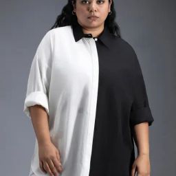 High Star White & Black Cotton Color-Block Oversized Shirt-picture-6