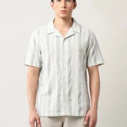 Arrow Green Cotton Relaxed Fit Stripes Casual Shirt-image-58