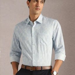 Louis Philippe Blue Cotton Regular Fit Printed Shirt-image-101