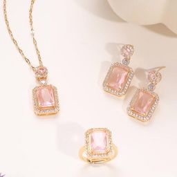 Estailo fashion Gold-Plated Cubic Zirconia Studded Jewellery Set-image-78