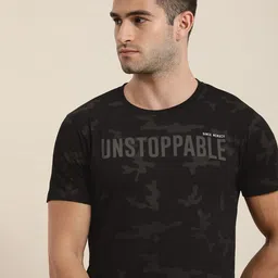 Moda Rapido Men Black & Olive Green Camouflage And Typography Printed Pure Cotton T-shirt-image-43