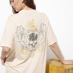 The Roadster Life Co. Printed Drop-Shoulder Sleeves Pure Cotton Oversized T-shirt-image-97