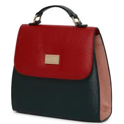 KLEIO Black & Red Solid Medium Satchel Handbag image 5