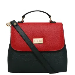 KLEIO Black & Red Solid Medium Satchel Handbag image 1