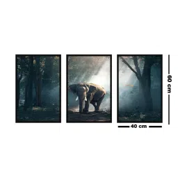 999store Grey Printed Elephants In The Jungle Paintings - Set of 3 image 4