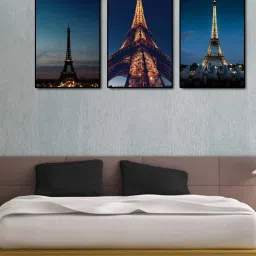 999store Blue & Gold Printed Eiffel Tower Paintings - Set of 3 image 1