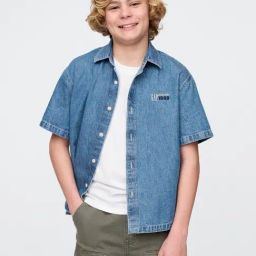 GAP Boys Blue Cotton Solid Shirt-image-40