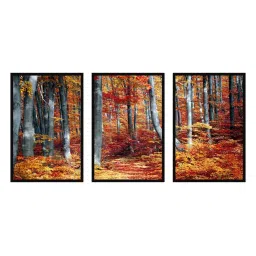 999store Orange & Grey Printed Trees Paintings - Set of 3 image 2