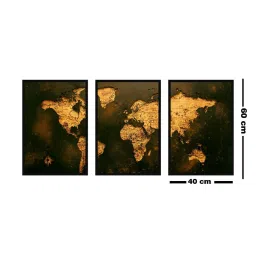 999store Brown & Yellow Printed Rustic World Map Paintings - Set of 3 image 4