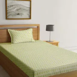 Klotthe Olive Green Cotton Blend 300 TC Single Bedsheet With 1 Pillow Cover-image-32