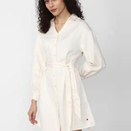 Van Heusen Cream Self Pattern Shirt Dress-picture-7