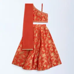 Utsa Kids by Westside Orange Floral Ghagra, Choli and Dupatta Set-picture-8